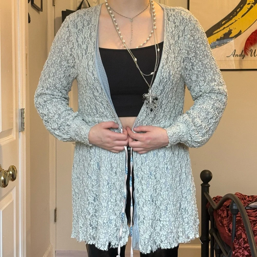 HAH Blue Mesh/Lace Reversible Robe - Picture 2 of 6
